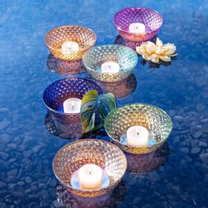 Plávajúce sklenené misky Natare s čajovými sviečkami, súprava 6 ks